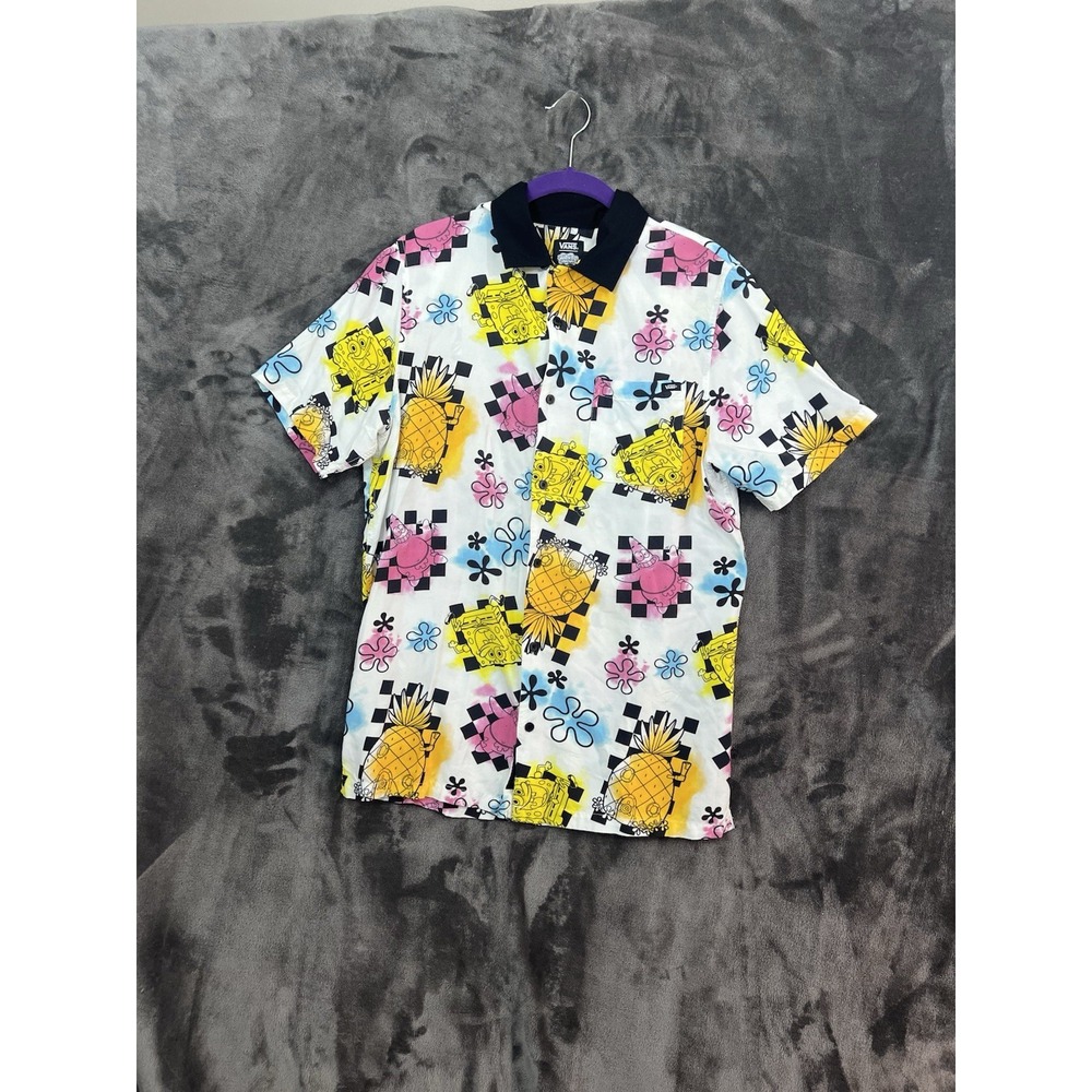 Vans Spongebob Graphic Hawaiian Style Shirt Mens Size Skateboard Camp Shirt